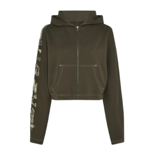 Applique Zip Hoodie – Khaki